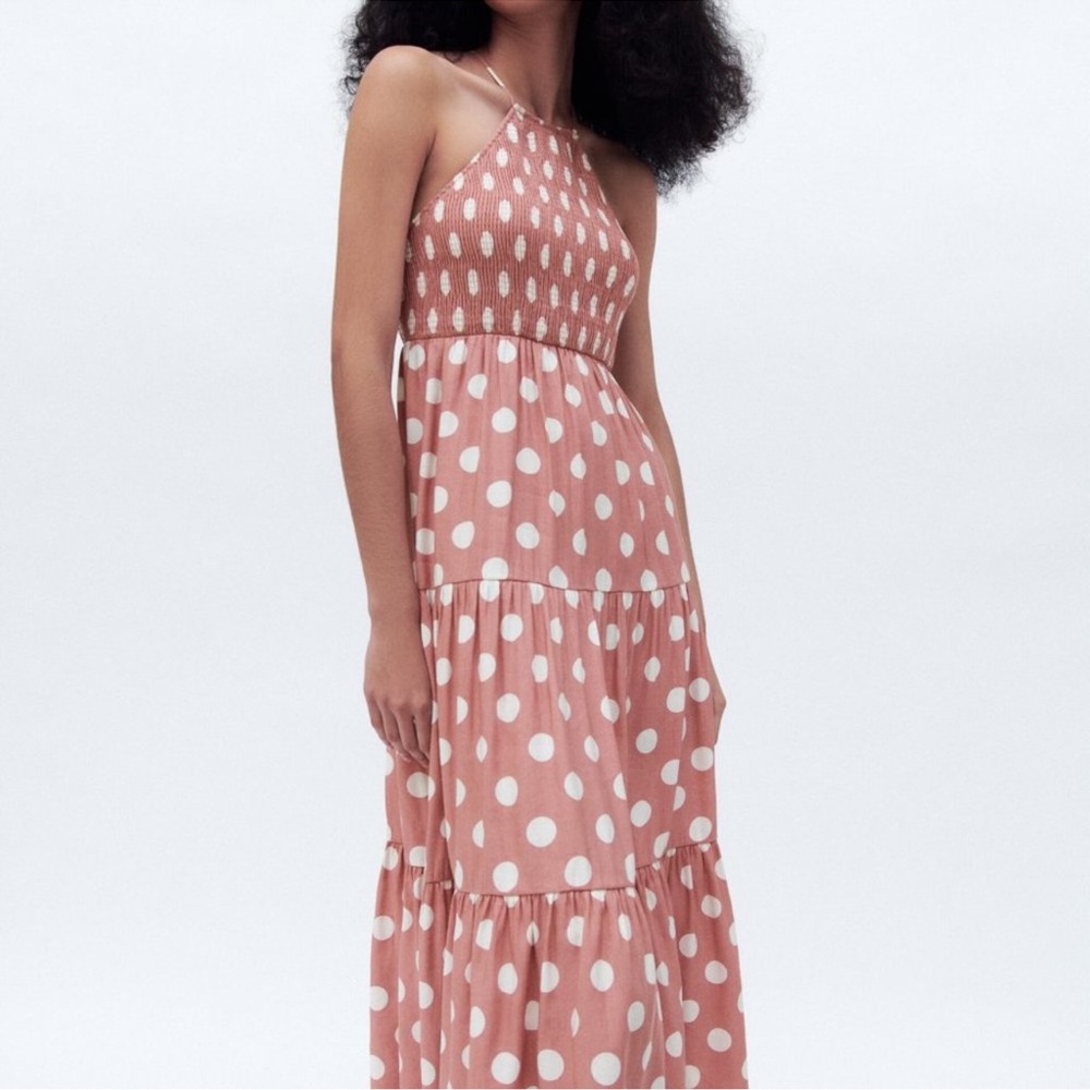 ZARA Polka Dot Midi Dress Back Cutout
